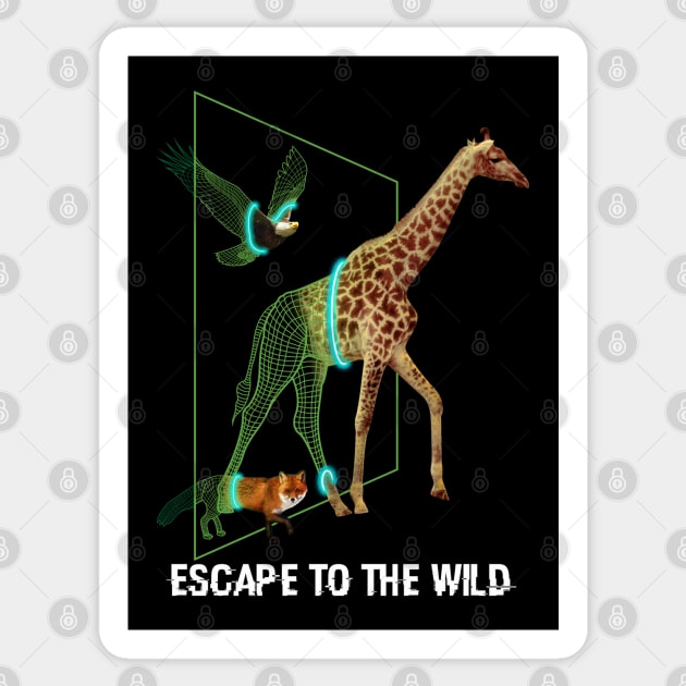 Escape to the Wild Wildlife Vaporwave Aesthetic Wireframe Animals Sticker by Sassee Designs